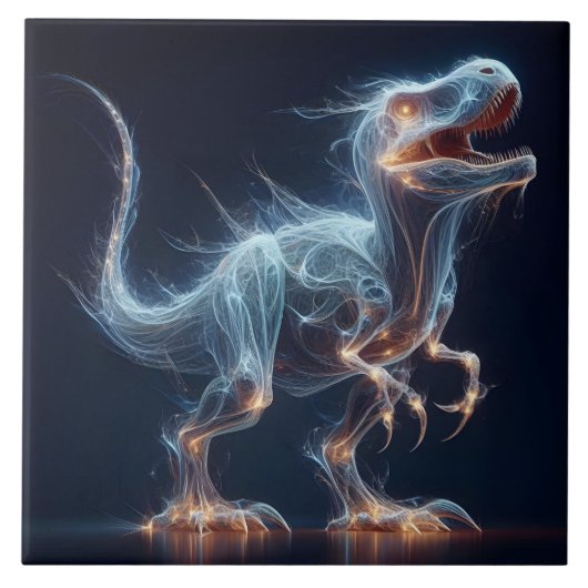 Glühender Dinosaurier in mystischer Umgebung in de Fliese (Vorderseite)