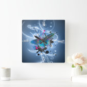 Glühender Effektschmetterling der schönen Quadratische Wanduhr (Zuhause)