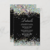 Glühender Glitzer Elegante Moderne Hochzeit Schwar Begleitkarte (Vorne/Hinten)