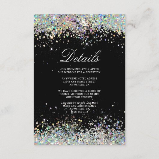 Glühender Glitzer Elegante Moderne Hochzeit Schwar Begleitkarte (Vorderseite)