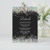 Glühender Glitzer Elegante Moderne Hochzeit Schwar Begleitkarte (Stehend Vorderseite)