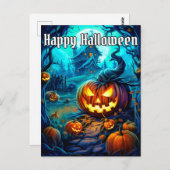 Glühender, glücklicher Halloween-Kürbis Postkarte (Vorne/Hinten)