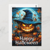 Glühender, glücklicher Halloween-Kürbis Postkarte (Vorne/Hinten)