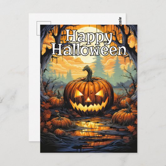 Glühender, glücklicher Halloween-Kürbis Postkarte (Vorne/Hinten)