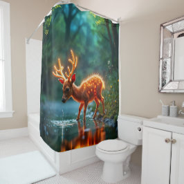 Glühender Hirschmagie-Waldtrunk Duschvorhang