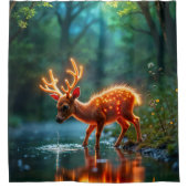 Glühender Hirschmagie-Waldtrunk Duschvorhang (Vorderseite)