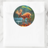 Glühender Hirschmagie-Waldtrunk Runder Aufkleber (Tasche)