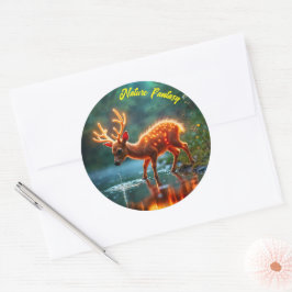 Glühender Hirschmagie-Waldtrunk Runder Aufkleber