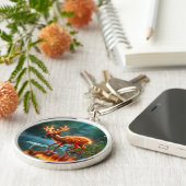 Glühender Hirschmagie-Waldtrunk Schlüsselanhänger (Seite)