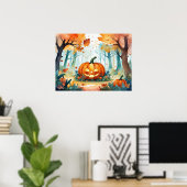 Glühender Jack O’ Lantern Herbstwaldplakat Poster (Heimbüro)