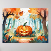 Glühender Jack O’ Lantern Herbstwaldplakat Poster (Vorne)