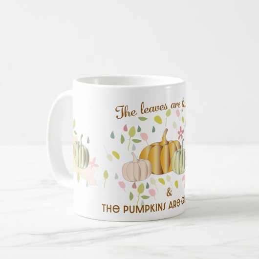 Glühender Kürbis und Herbst hinterlassen Blumendoo Kaffeetasse (Vorderseite Links)