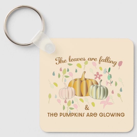 Glühender Kürbis und Herbst hinterlassen Blumendoo Schlüsselanhänger (Vorderseite)