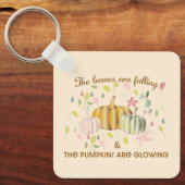 Glühender Kürbis und Herbst hinterlassen Blumendoo Schlüsselanhänger (Vorderseite)