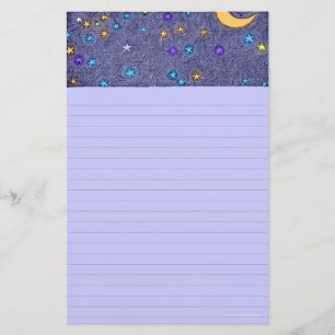 Glühender Mond und Sterne Radierung liniertes Schr Briefpapier