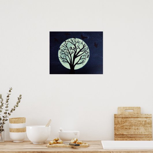Glühender Mondlicht-Baum mit Krähen Poster (Küche)