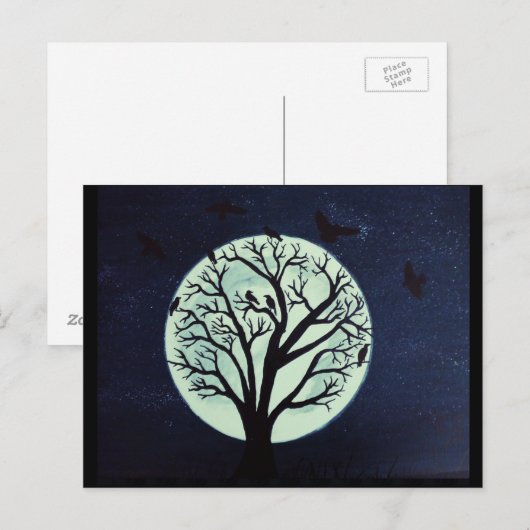 Glühender Mondlicht-Baum mit Krähen Postkarte (Vorne/Hinten)