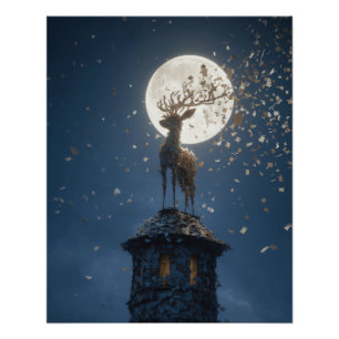 Glühender Moonlit Stag auf Tower Peak Poster