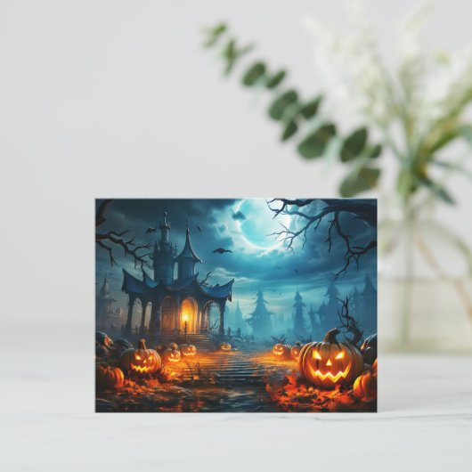 Glühender Nefarious Halloween Pumpkin Postkarte (Stehend Vorderseite)