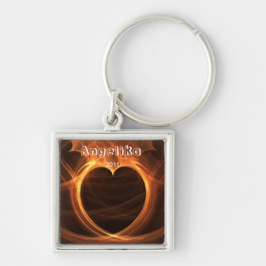 Glühender Orange Fraktal Herzdesign Keepake Schlüsselanhänger (Vorne)