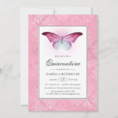 Glühender rosa Schmetterling Quinceañera Einladung (Vorderseite)
