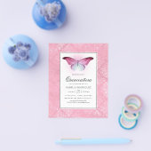 Glühender rosa Schmetterling Quinceañera Flyer (Einzeln)