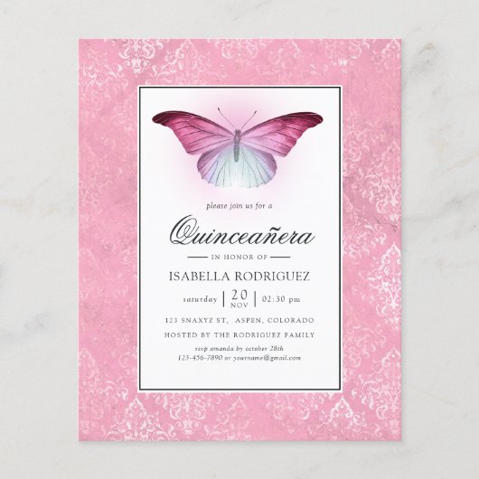 Glühender rosa Schmetterling Quinceañera Flyer (Vorne)