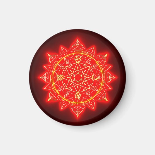 Glühender roter Zauberkreis mit mystischen Symbole Magnet (Vorne)