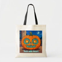 Glühender Schaltkreis-Kürbis - Große Tasche