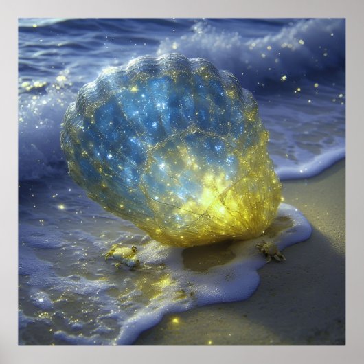 Glühender Seashell am Strand unter Poster (Vorne)