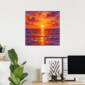 Glühender Sonnenuntergang - Lebendiger Aquarellmal Poster (Heimbüro)