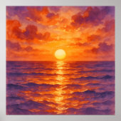 Glühender Sonnenuntergang - Lebendiger Aquarellmal Poster (Vorne)