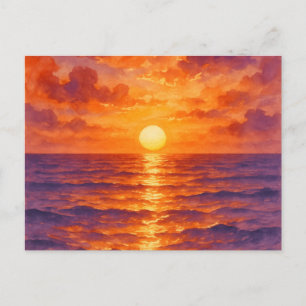 Glühender Sonnenuntergang - Lebendiger Aquarellmal Postkarte