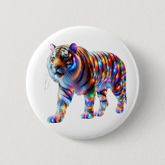 Glühender Tiger - Lebhafte Glaskunst Button (Vorderseite)
