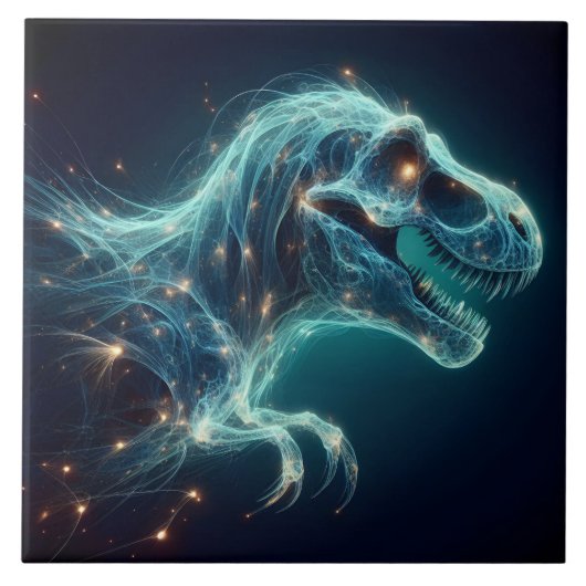 Glühender Tyrannosaurus Rex in mystischer Atmosphä Fliese (Vorderseite)