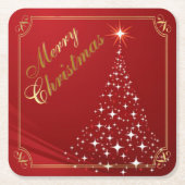 Glühender Weihnachtsbaum auf Rot Rechteckiger Pappuntersetzer (Vorderseite)