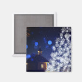 Glühender Weihnachtsbaum mit blauem Hintergrund Magnet (Vorderseite/Rückseite)
