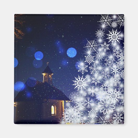 Glühender Weihnachtsbaum mit blauem Hintergrund Magnet (Vorne)