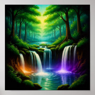 GlühenderWasserfallwald Poster
