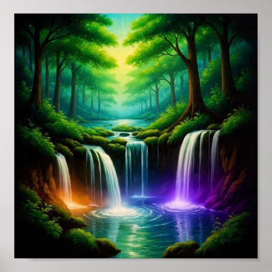 GlühenderWasserfallwald Poster (Vorne)