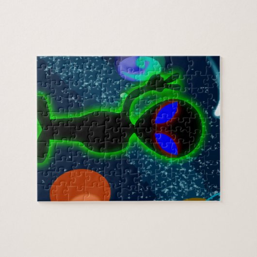 Glühendes blaue Augen-Friedensraum-alien Puzzle (Horizontal)