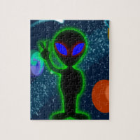 Glühendes blaue Augen-Friedensraum-alien