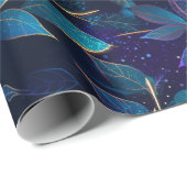 Glühendes blaues Blätter-Umschlagpapier Geschenkpapier (Rolleneckpunkt)