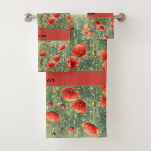 Glühendes Feld roter Mohnchen, personalisierbar Badhandtuch Set (Insitu)