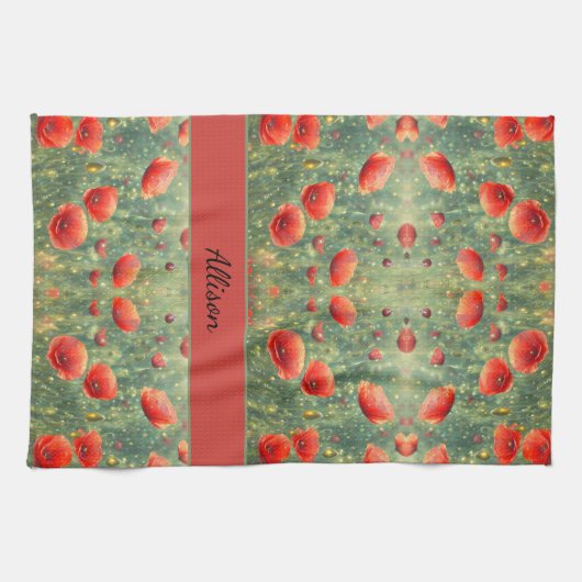 Glühendes Feld roter Mohnchen, personalisierbar Geschirrtuch (Horizontal)