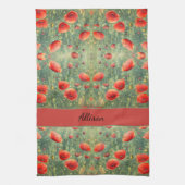 Glühendes Feld roter Mohnchen, personalisierbar Geschirrtuch (Vertikal)