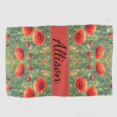 Glühendes Feld roter Mohnchen, personalisierbar Golfhandtuch (Horizontal)