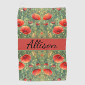 Glühendes Feld roter Mohnchen, personalisierbar Golfhandtuch (Vorderseite)