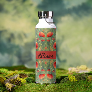 Glühendes Feld roter Mohnchen, personalisierbar Trinkflasche