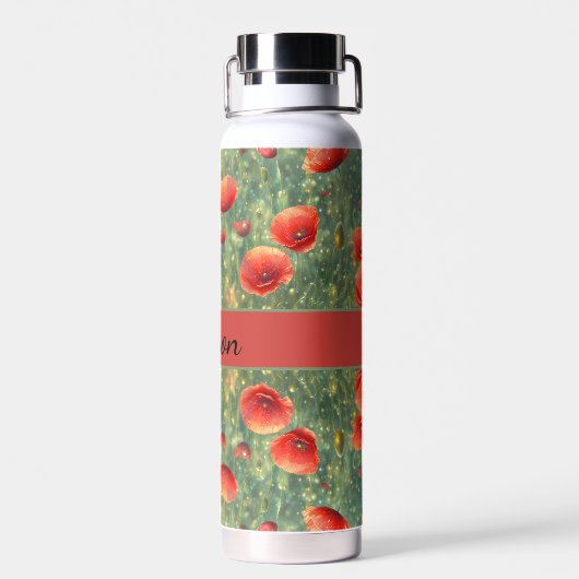 Glühendes Feld roter Mohnchen, personalisierbar Trinkflasche (Rückseite)